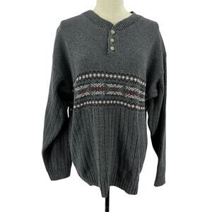 Vintage Scandia Snowflake Henley Sweater Pullover Jumper Mens Large